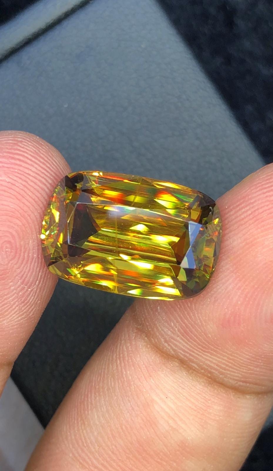 11.80 CT Cushion Cut Sphene Gemstone: Greenish Yellow Titanite, August Birthstone