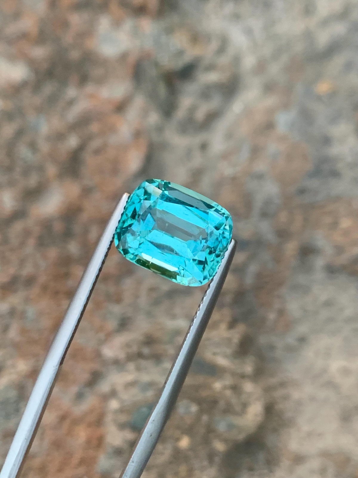 Blue Lagoon Tourmaline Stone: 7.90 CT Faceted Cushion Gemstone