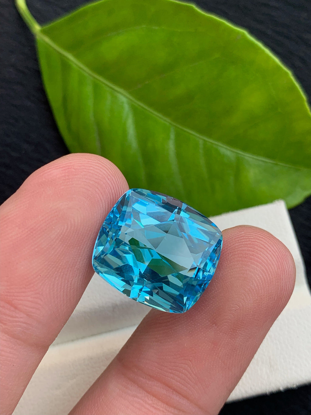 27 CT Swiss Blue Topaz Gemstone: Cushion Cut Faceted Stone