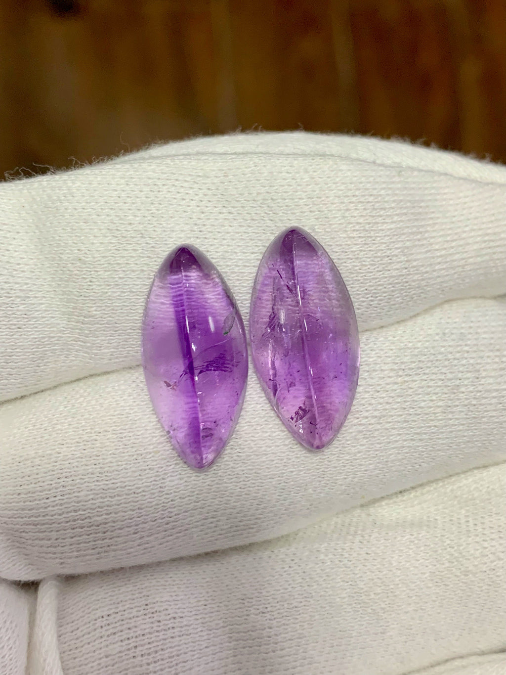 Amethyst Cabochon Pair: 32.70 Carat Deep Purple Gemstone