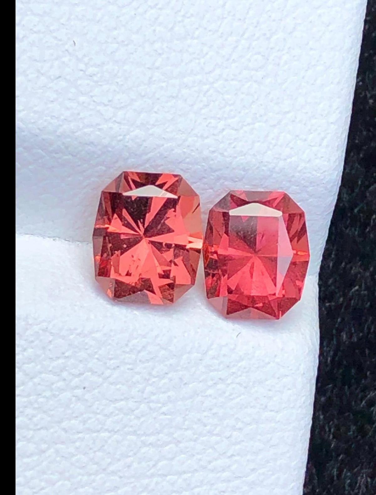Malaya Garnet 2.40ct Pair Octagonal Cushion Radiant Cut Orangish Pink Starburst Faceting Loose Gemstones