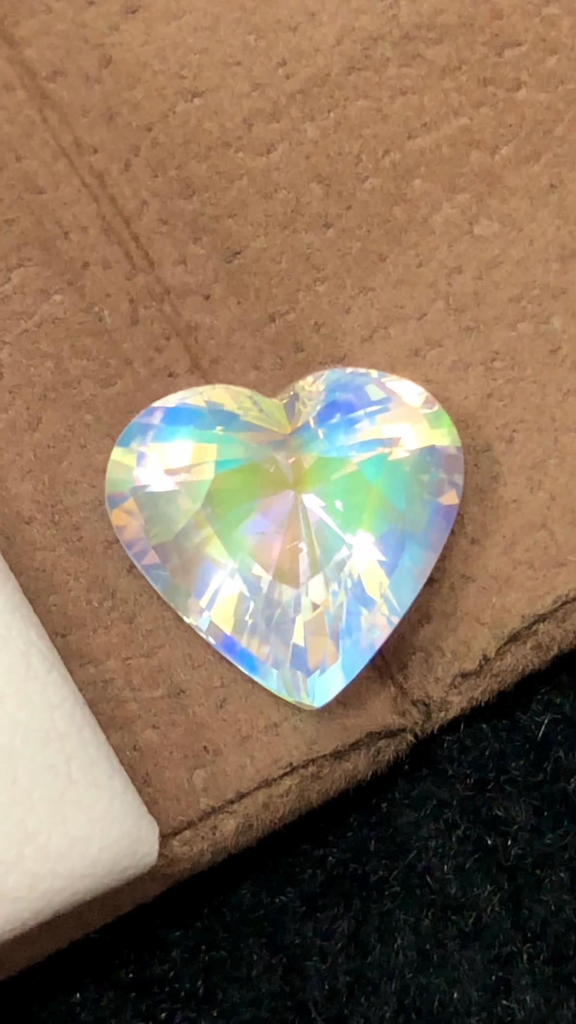Rainbow Moonstone 3.53 Carat Heart Cut Gemstone from Madagascar