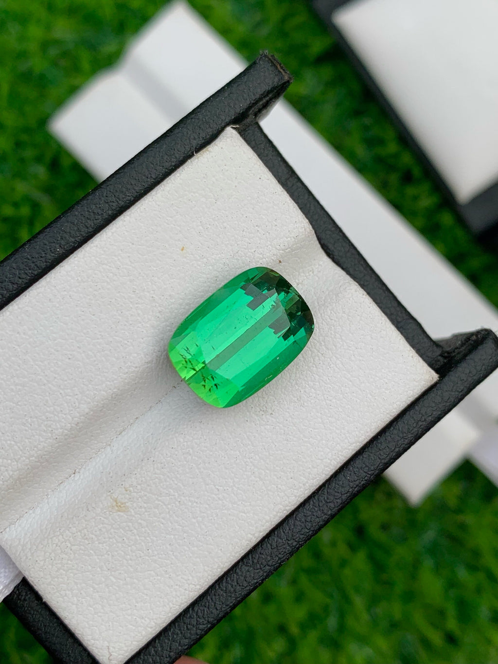 AAA Bluish Green Tourmaline Gemstone: Flawless Cushion Cut, 8.85 CT