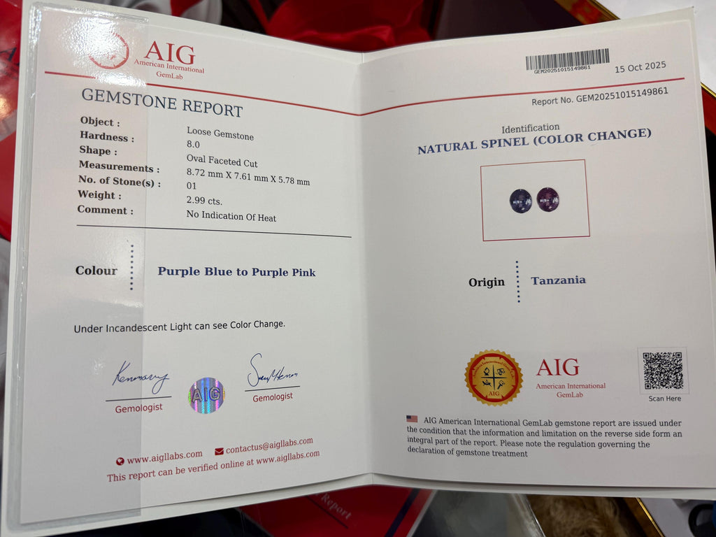 Color Change Spinel 2.99ct Oval Faceted Cut – Color-Change Blue to Purple with Certificate.