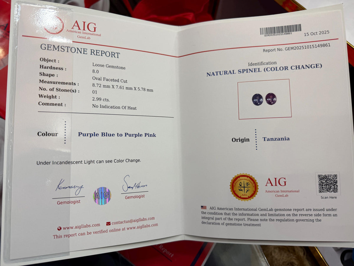Color Change Spinel 2.99ct Oval Faceted Cut – Color-Change Blue to Purple with Certificate.