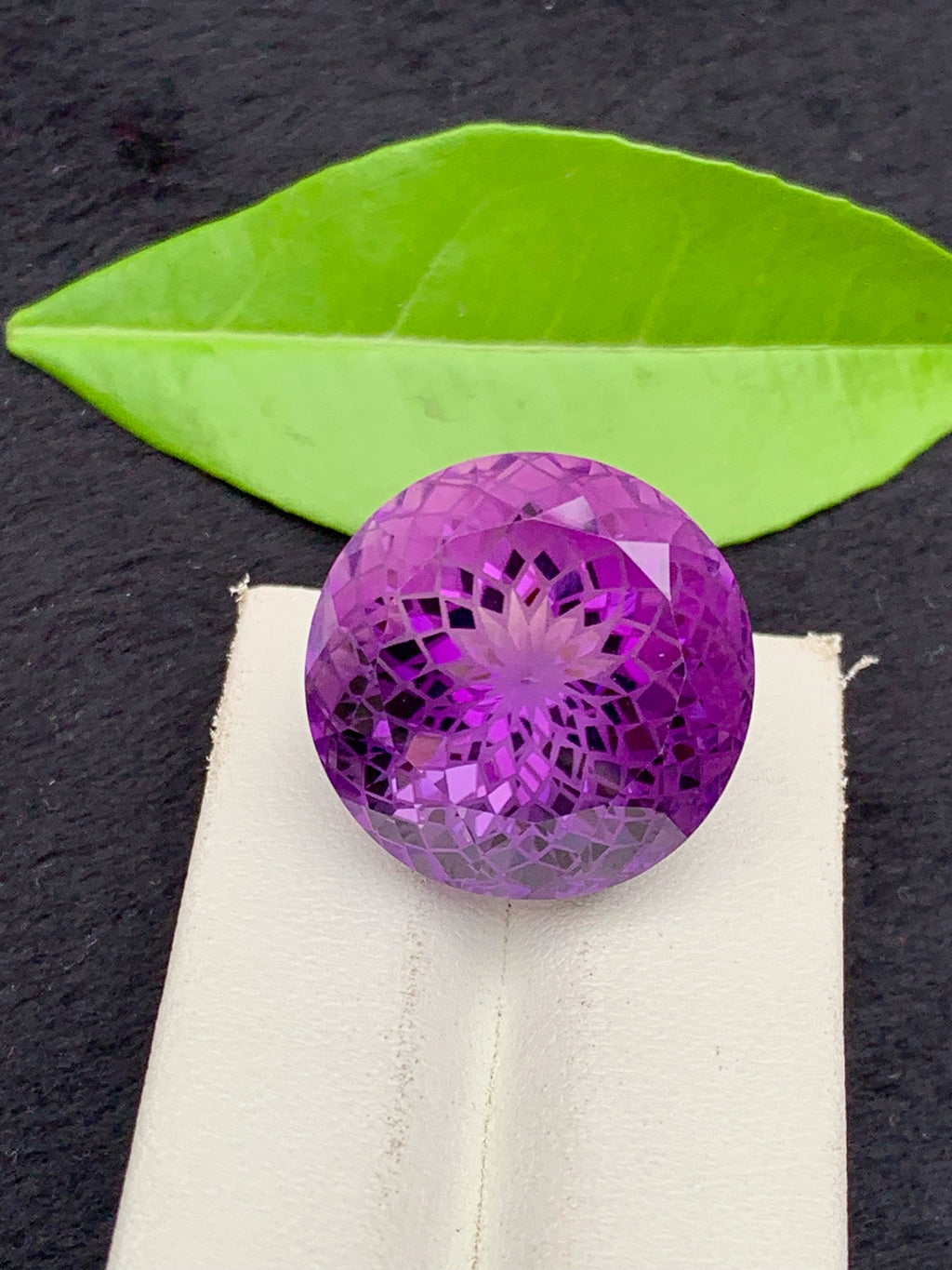 Round Precision Flower Cut Amethyst Loose Gemstone -44  Carats