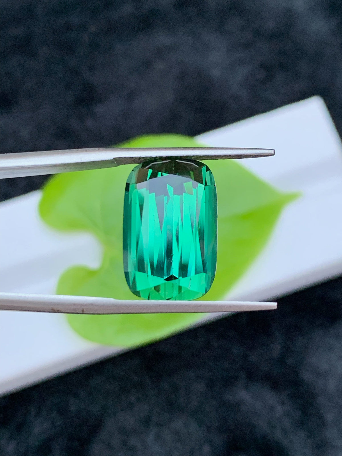 Bluish Green Tourmaline Gemstone: 13.50 CT Faceted Long Cushion Cut