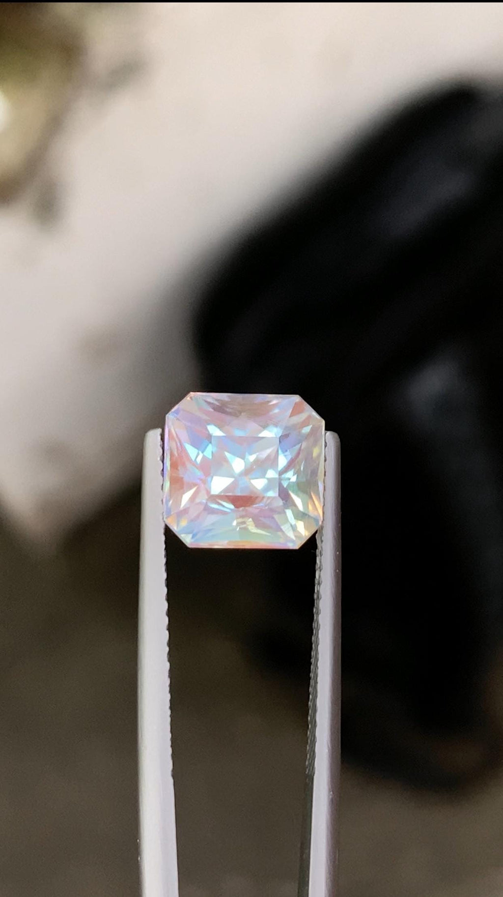 Rainbow Moonstone Gemstone: Faceted Emerald Cut, Madagascar Origin, 5.14 ct