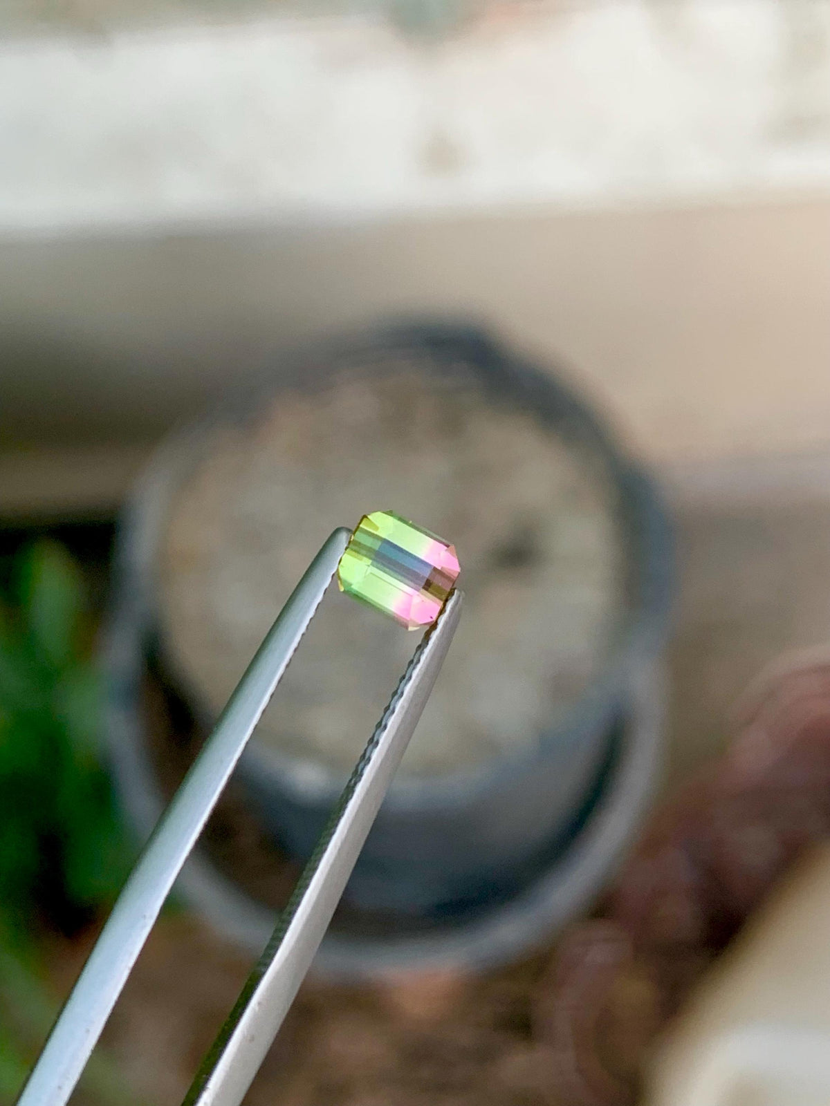 Watermelon Tourmaline Gemstone: Faceted Bi-Color Oval, 0.85 CT