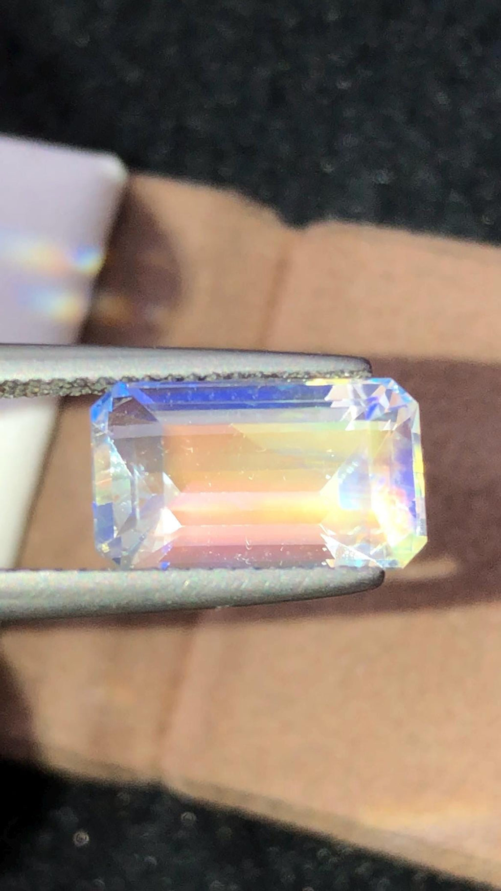 Rainbow Moonstone 4.64 Carat - Emerald Cut Blue Flash Gemstone From Madagascar