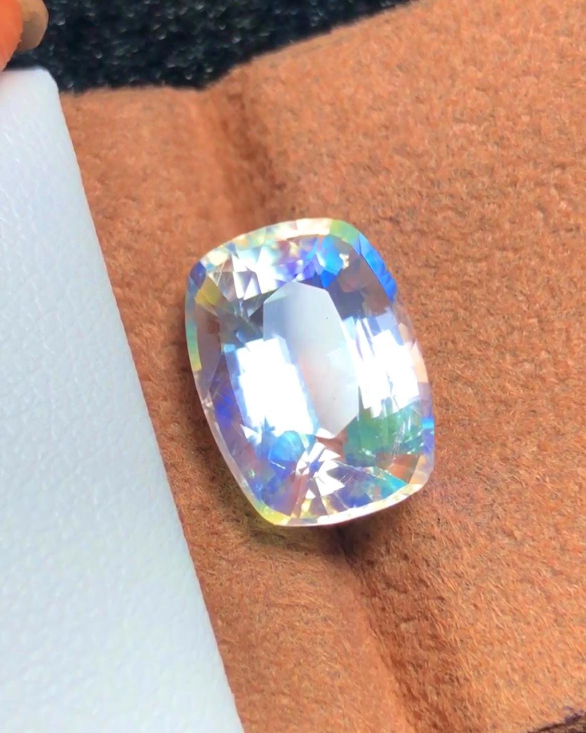 Rainbow Moonstone 5.40 Carat Cushion Cut Gemstone from Madagascar