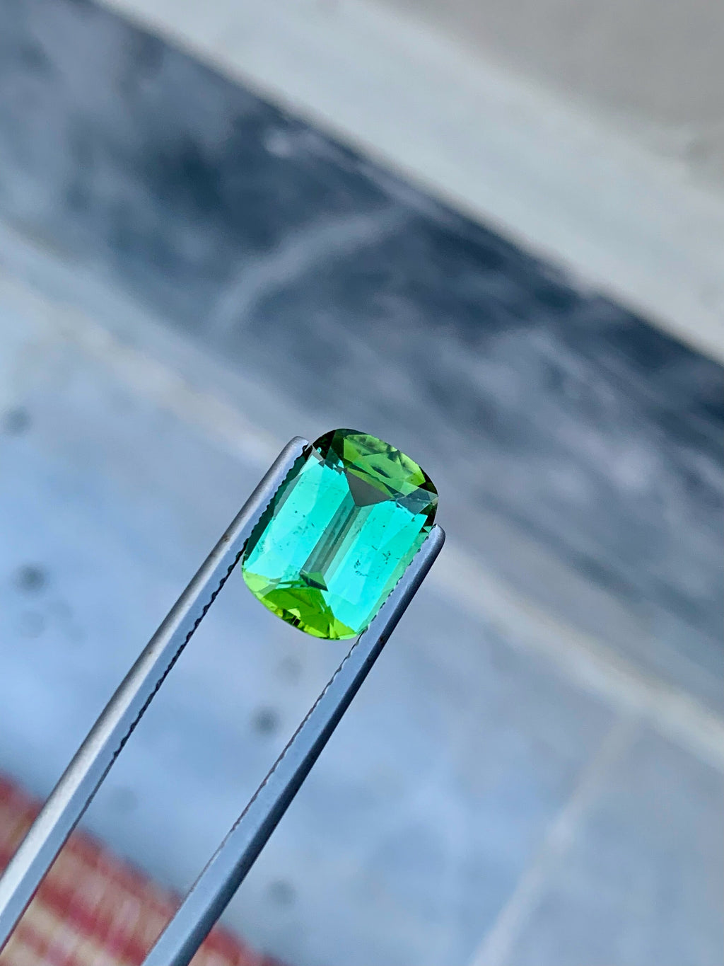 Natural Blue Green Tourmaline Gemstone For Ring Making , Cushion Cut Tourmaline Stone , 4.60 CT