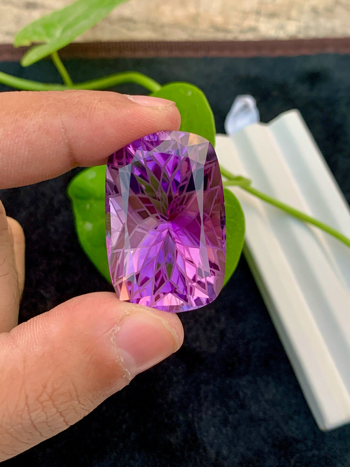 Precision Flower Cut Amethyst Loose Gemstone Big Size - 84.40 Carats