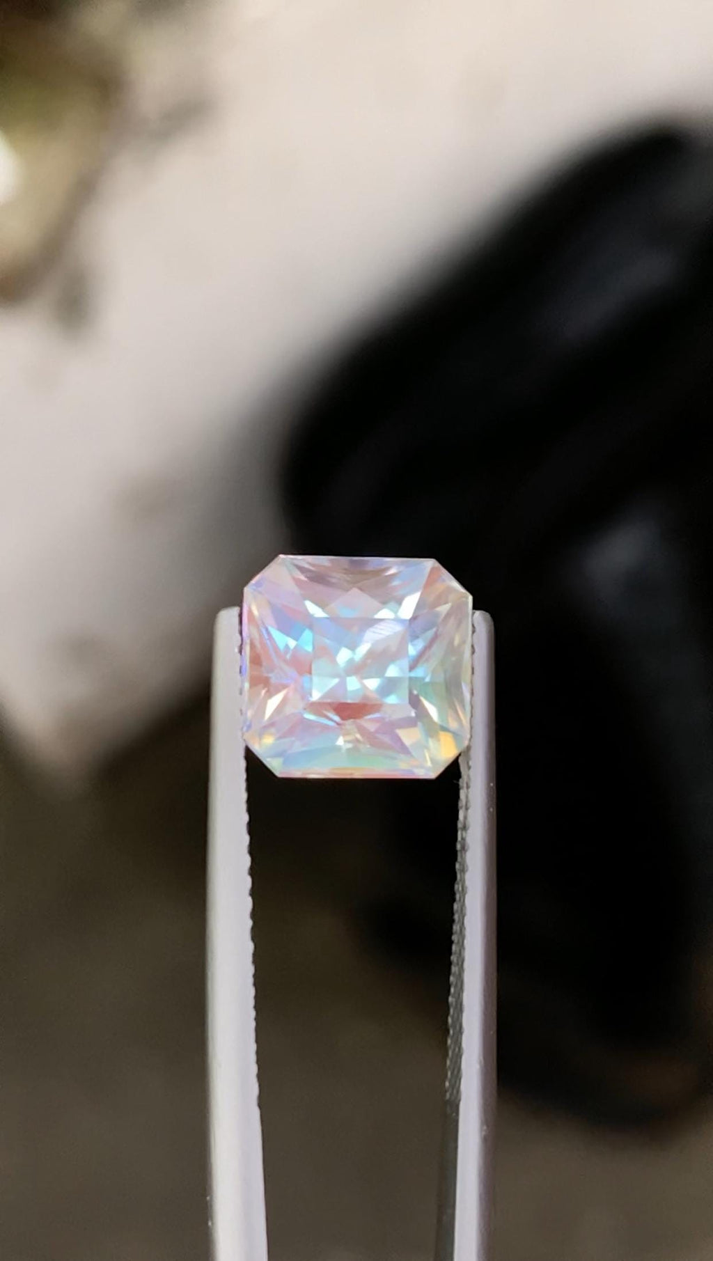 Rainbow Moonstone Gemstone: Faceted Emerald Cut, Madagascar Origin, 5.14 ct
