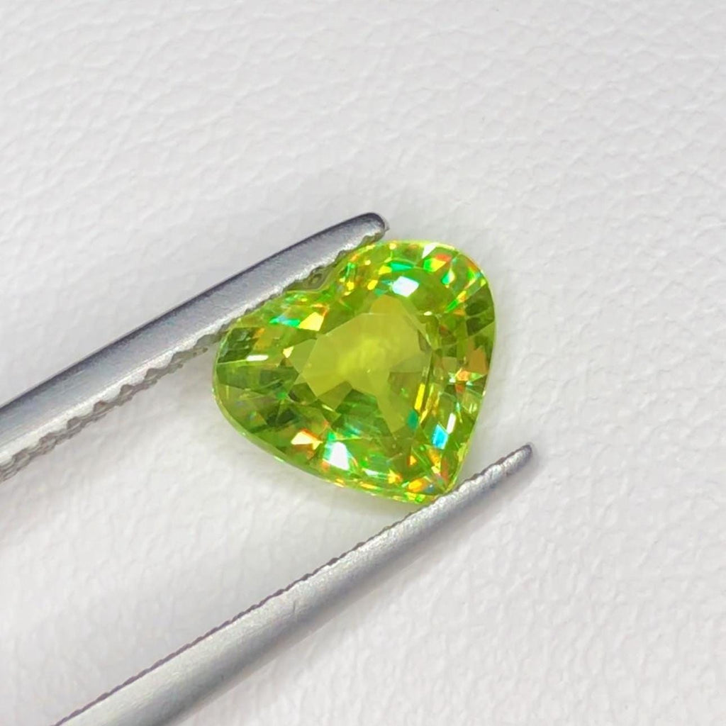 Green Sphene 1.60ct Heart Cut with Exceptional Fire  – Pakistan