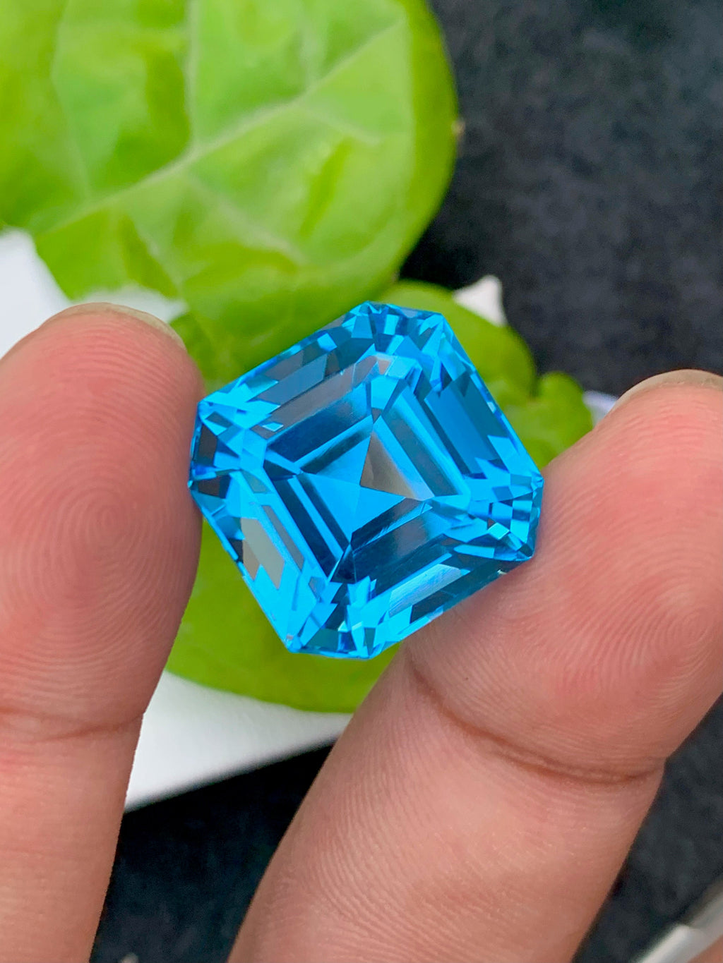 Electric Blue Topaz Gemstone: Asscher Cut, Loupe Clean, 35.35 CT