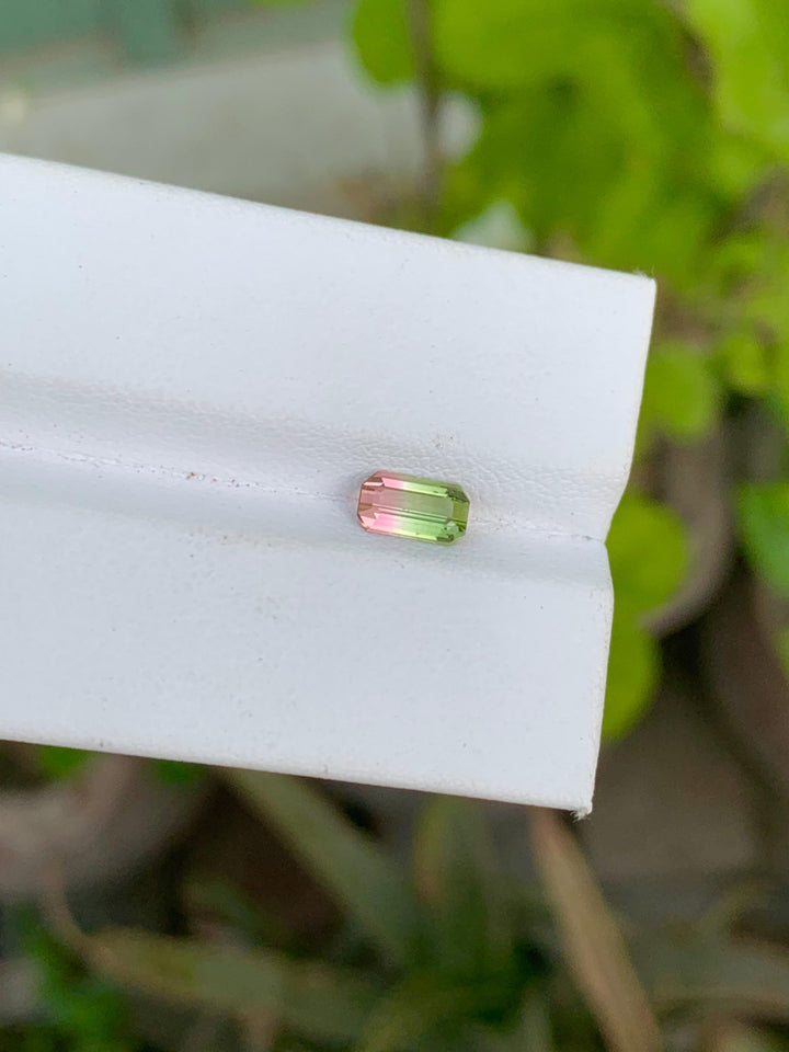 Bi-Color Tourmaline Gemstone: Emerald Cut, 0.80 CT Loose Stone