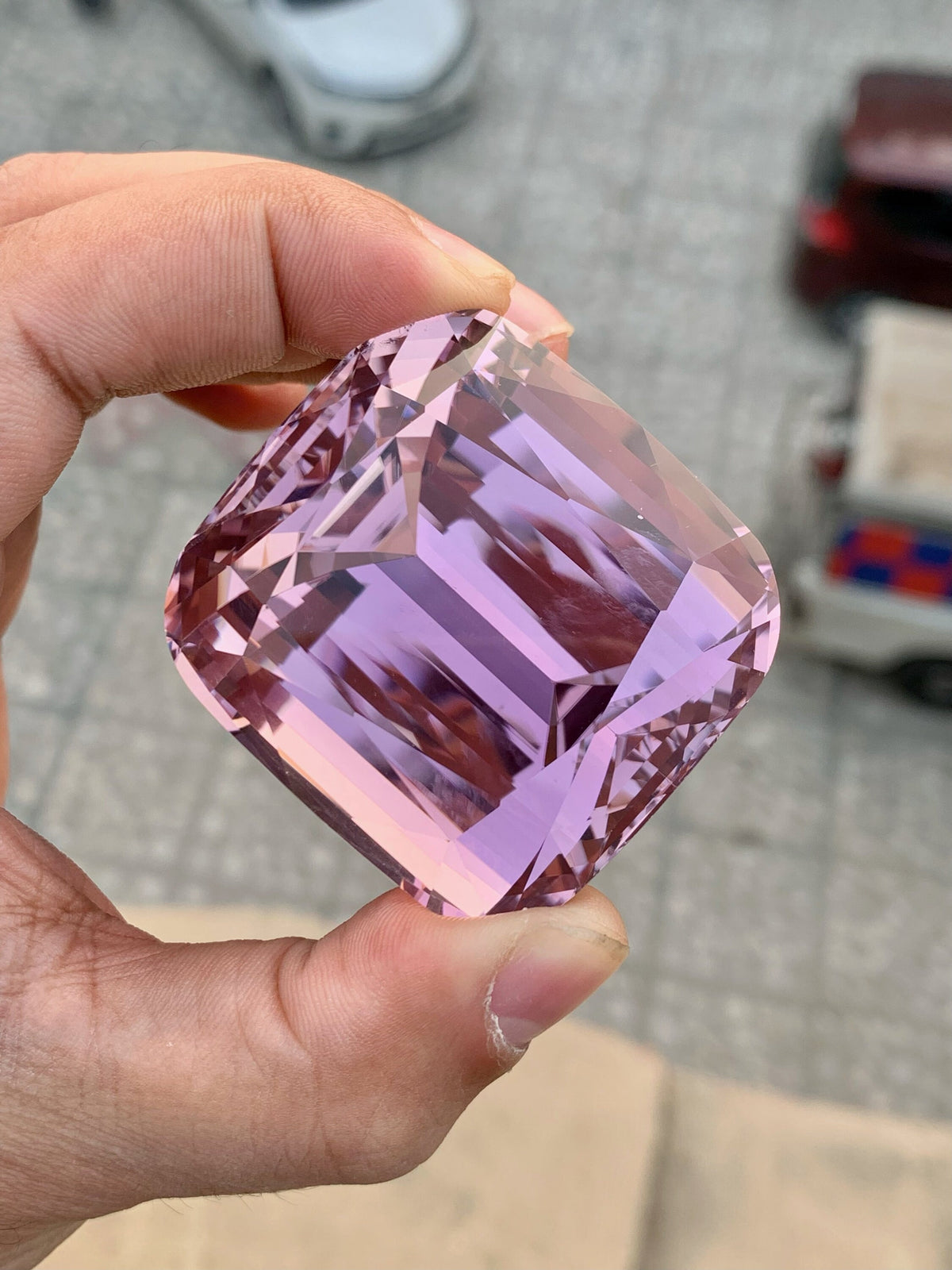 Peach Pink Kunzite Gemstone: 524 CT Cushion Cut, Flawless