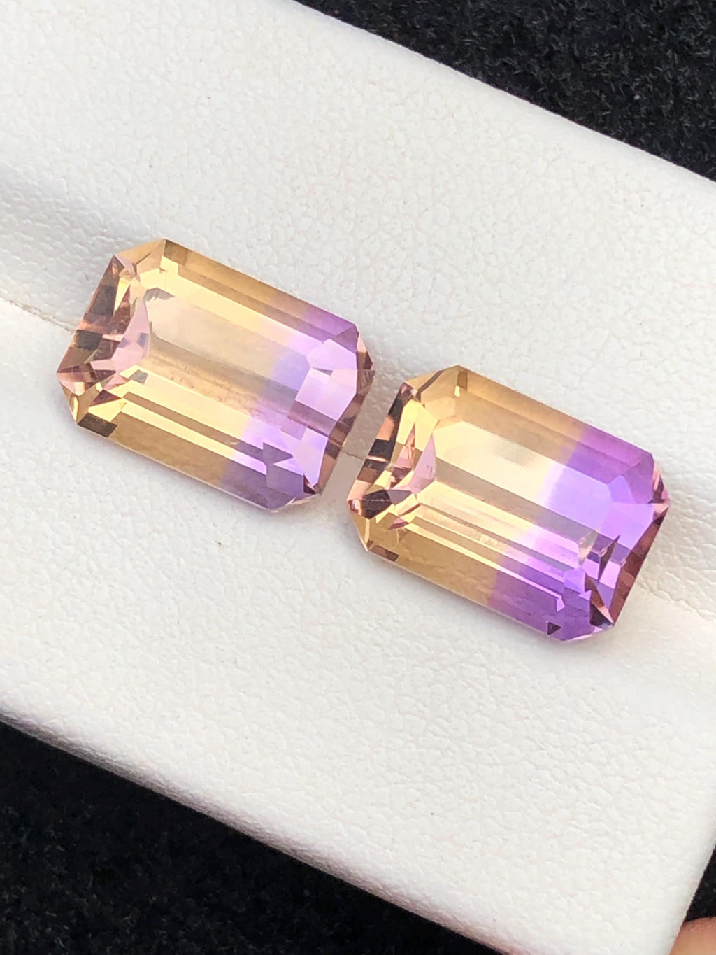 Bi Color Ametrine 9.25ct Cushion Cut Pair• Bi-Color Gemstone from Bolivia
