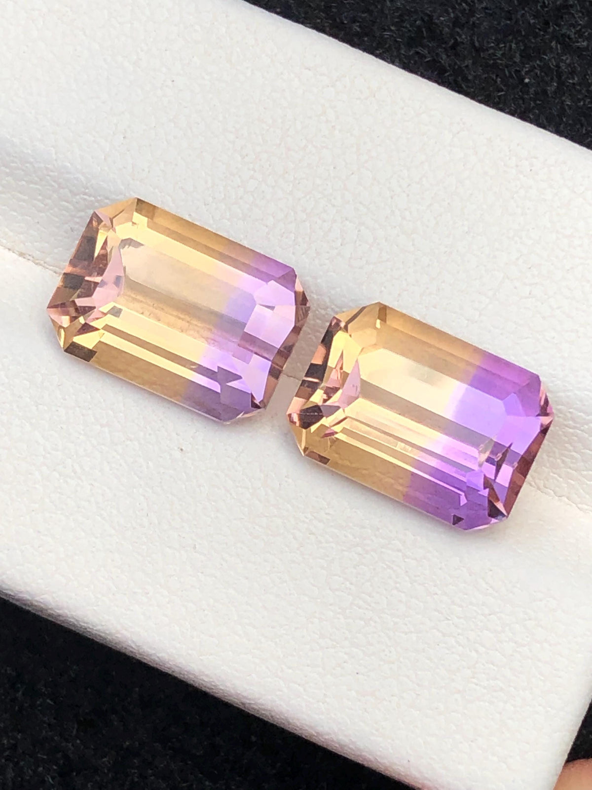 Bi Color Ametrine 9.25ct Cushion Cut Pair• Bi-Color Gemstone from Bolivia