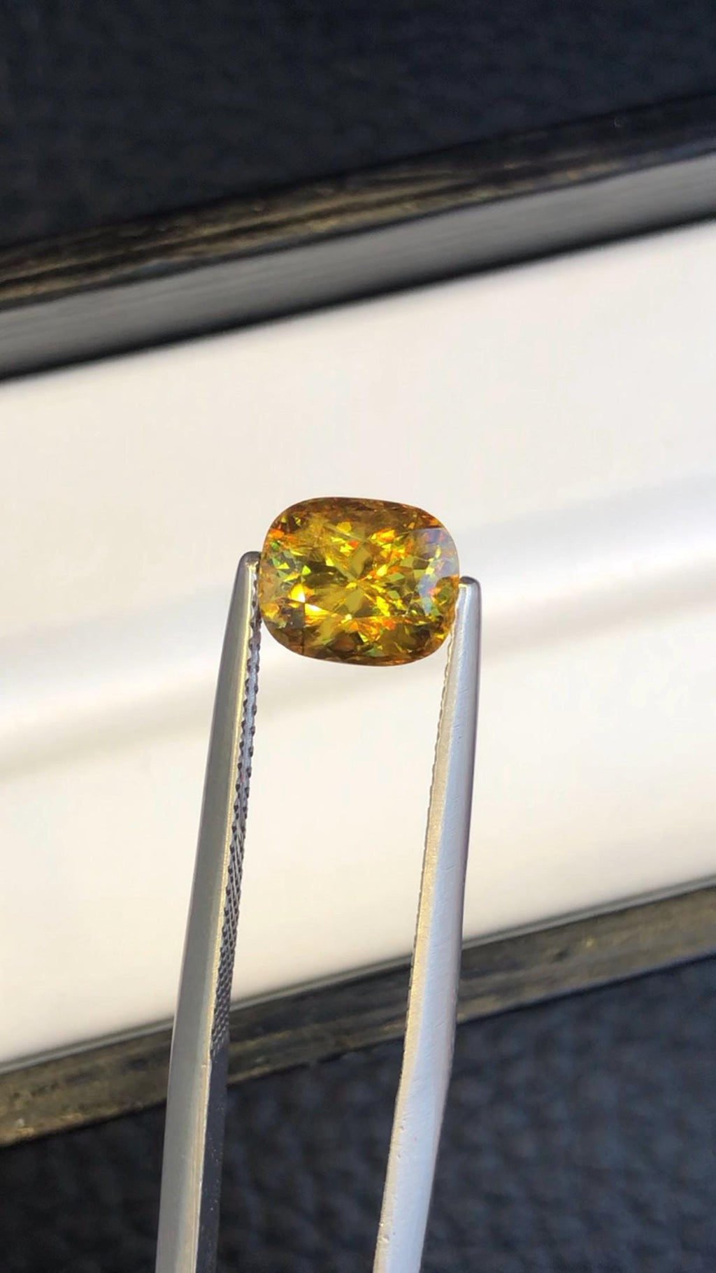 2.10 CT Cushion Cut Sphene Gemstone: Yellow/Red/Orange Titanite