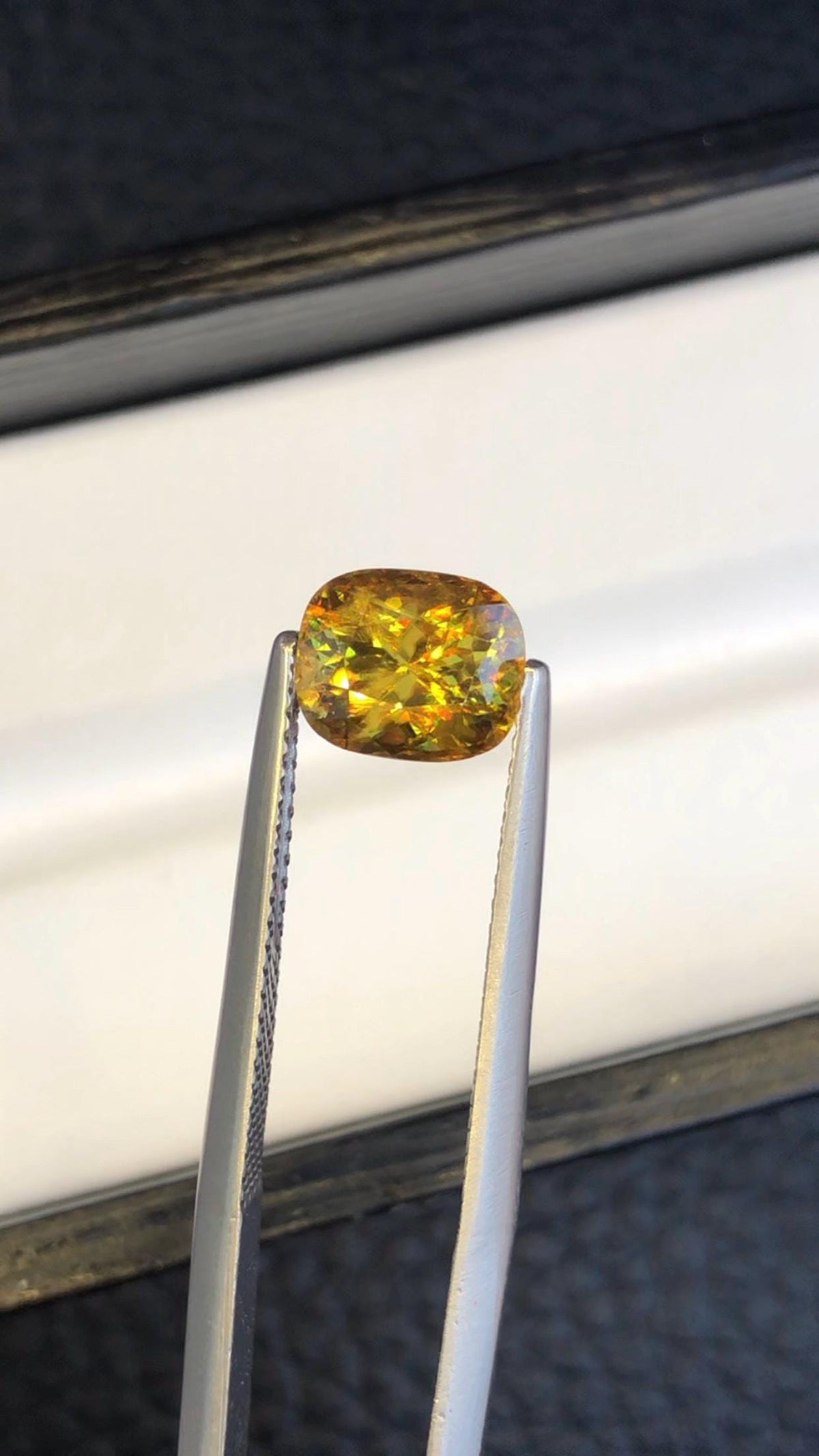 2.10 CT Cushion Cut Sphene Gemstone: Yellow/Red/Orange Titanite