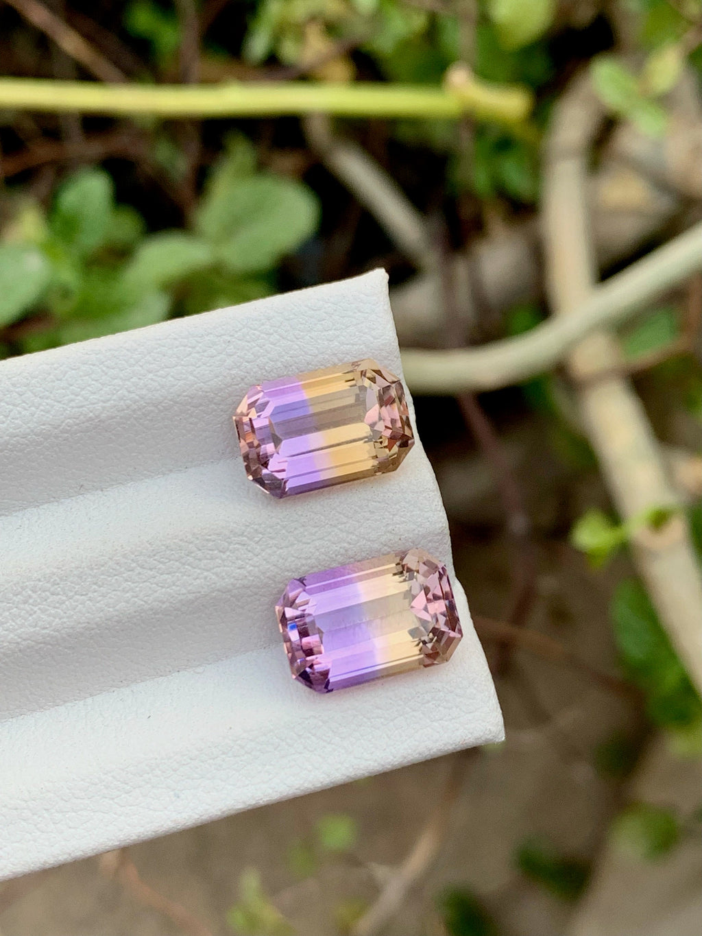 Emerald Cut Ametrine Gemstone Pair: Bi-Color Jewelry Stone, 9.60CT
