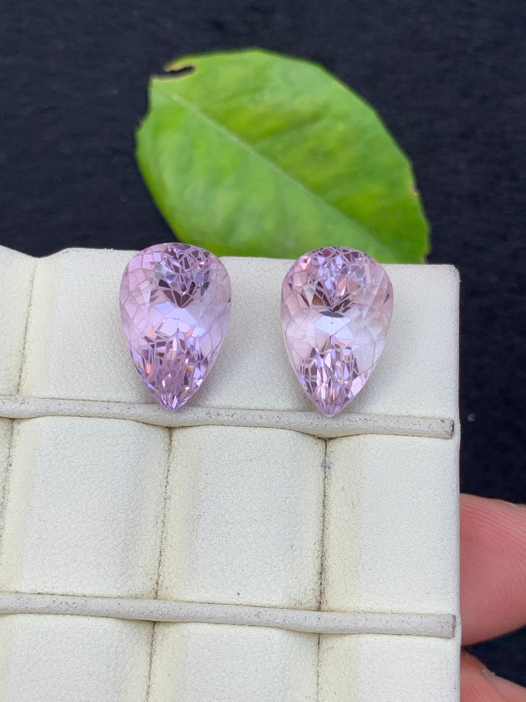 Lavender Pink Amethyst Gemstone Pair: Pear Cut Stone, 19.80 CT