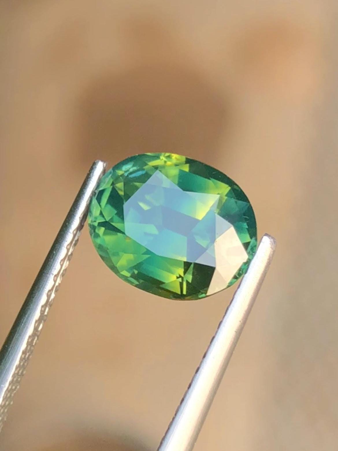 Green Bi-Color Sapphire 2.77 ct Oval Cut Australia
