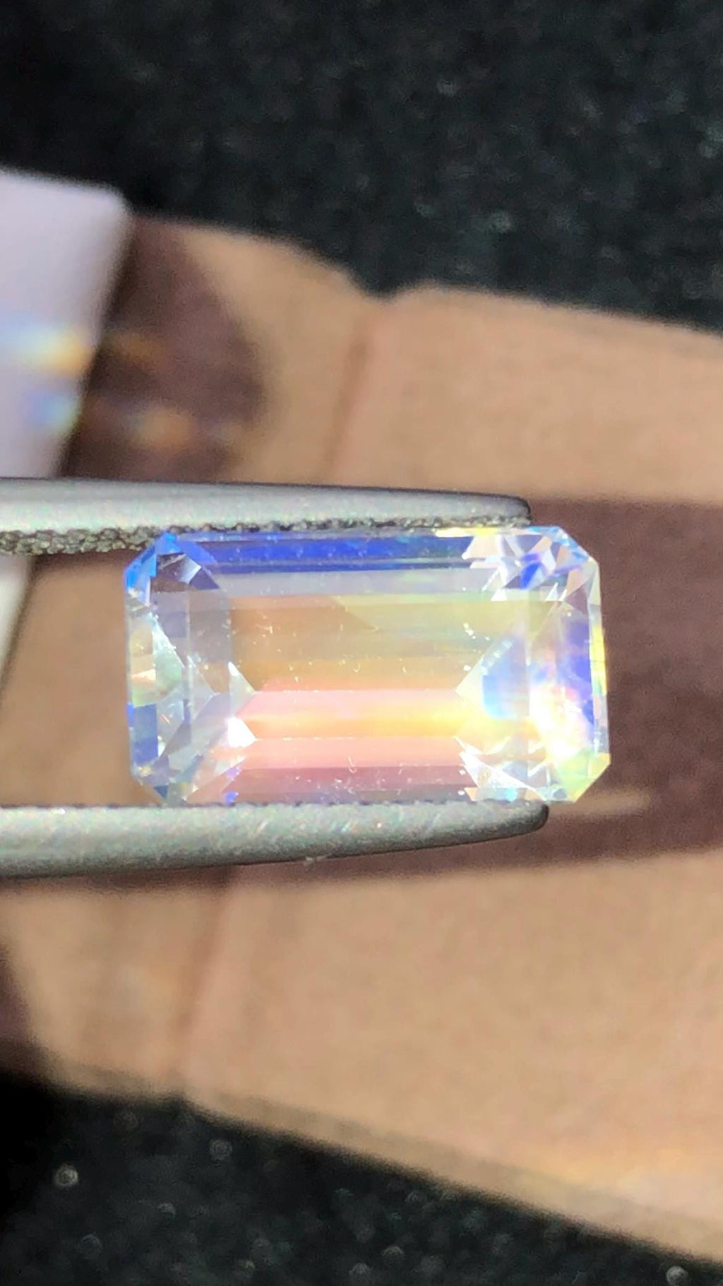 Rainbow Moonstone 4.64 Carat - Emerald Cut Blue Flash Gemstone From Madagascar