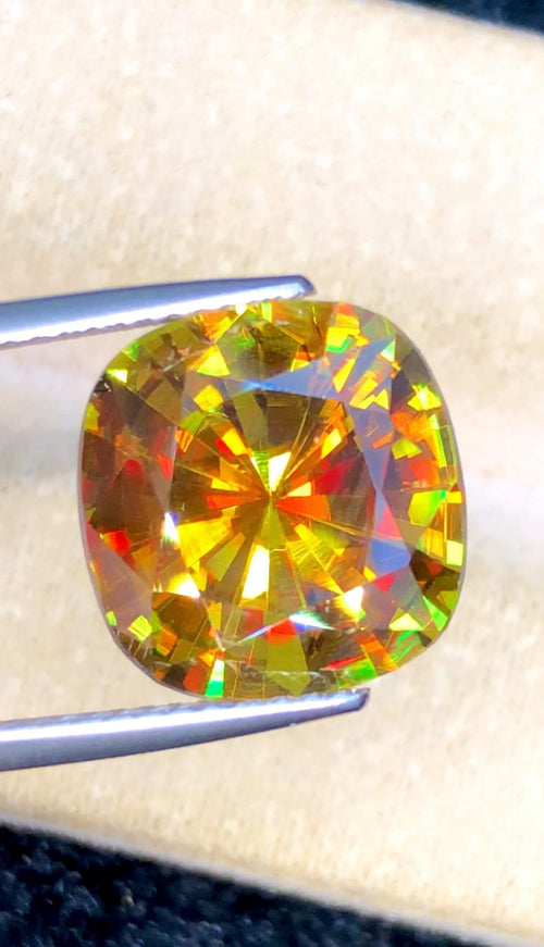 5.85 Carat Cushion Cut Sphene Gemstone: AAA Fire Titanite
