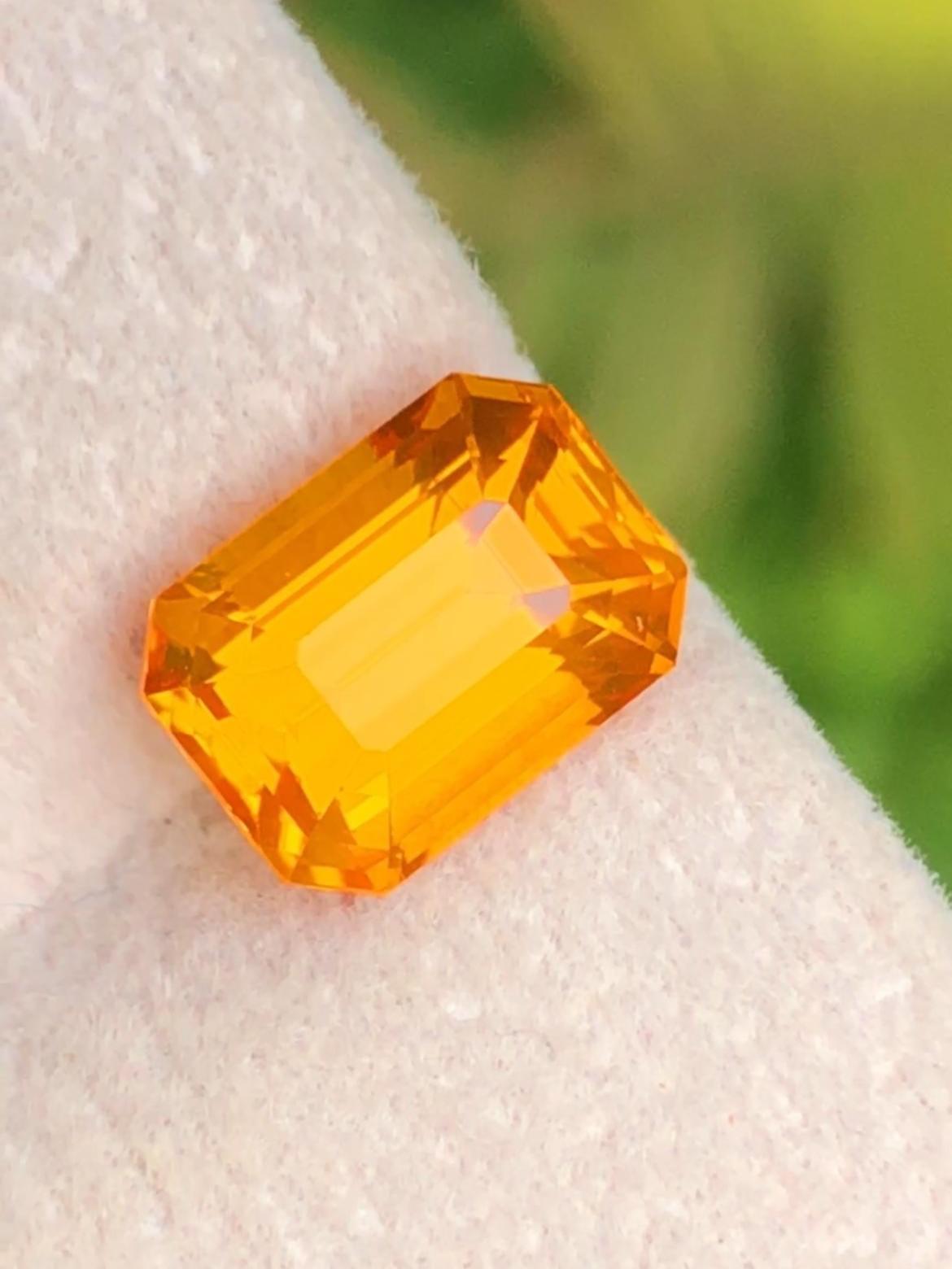 Orangy Yellow Sapphire 3.02 ct Emerald Octagonal Cut Madagascar With Certificate
