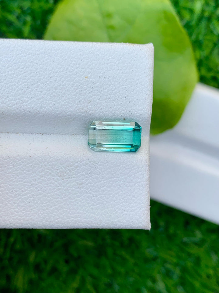 Bi-Color Tourmaline Gemstone: Emerald Cut, Blue/Green, Afghanistan (8.5x4x3 MM)