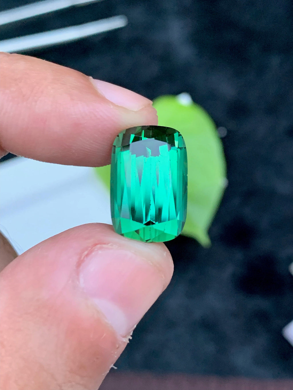 Bluish Green Tourmaline Gemstone: 13.50 CT Faceted Long Cushion Cut