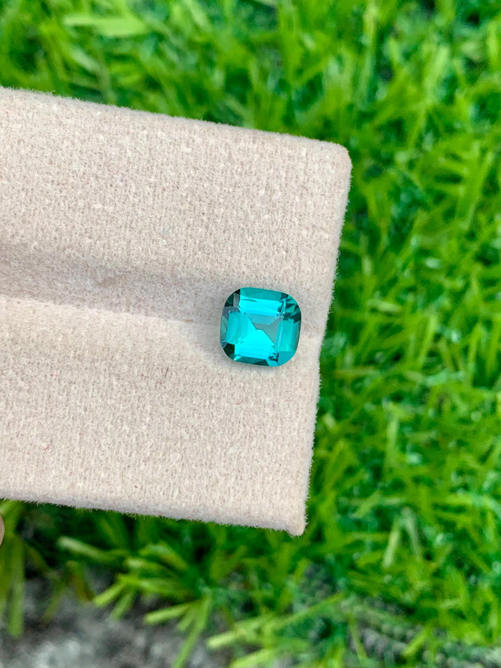 Blue Lagoon Tourmaline Stone: 1.25 CT Faceted Cushion Cut Gemstone