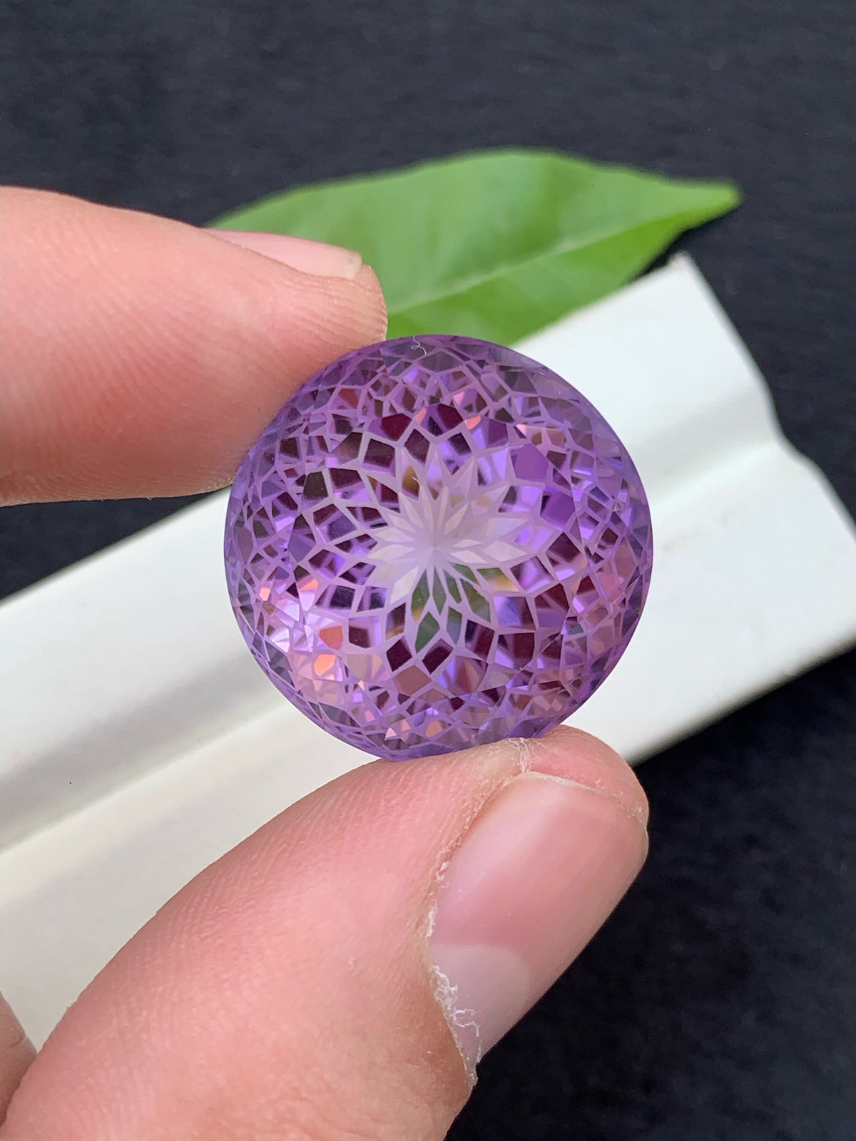 59 Carat Precision Cut Amethyst Gemstone: Purple Pink Flower Cut
