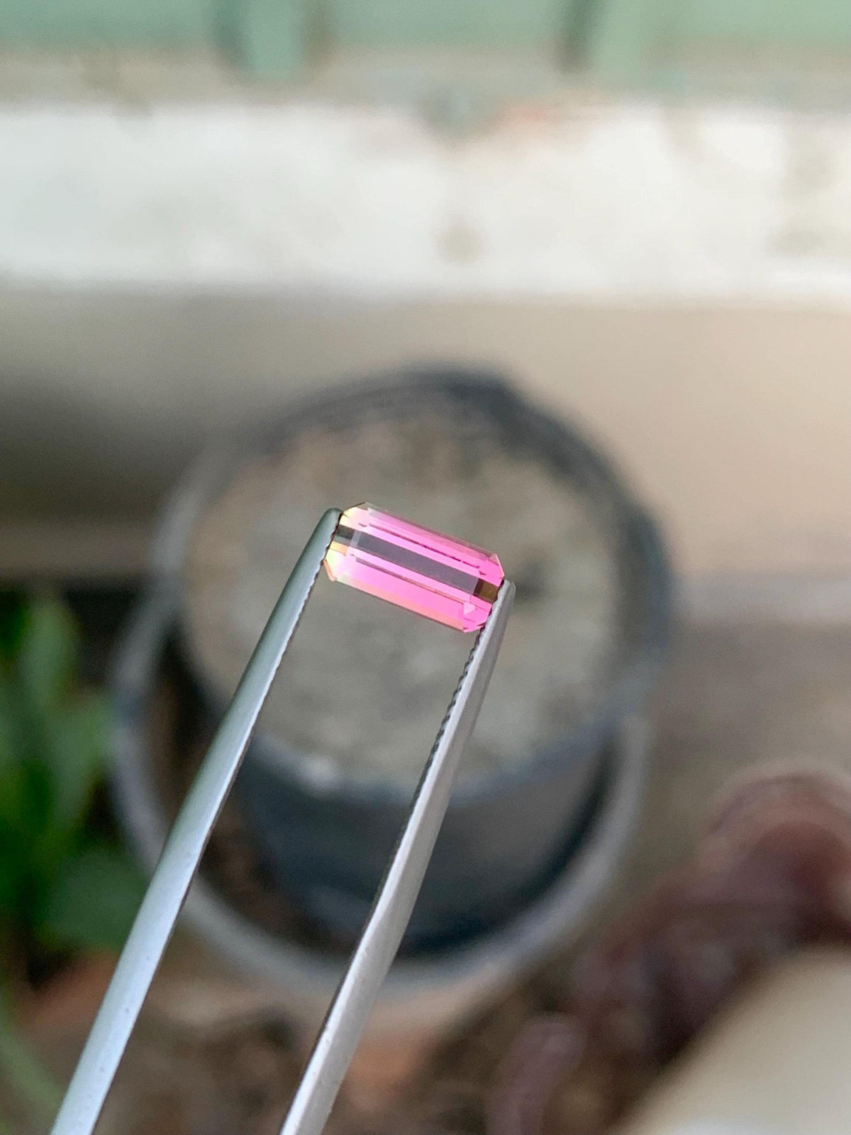 Bi-Color Tourmaline Gemstone: 1.60 CT Emerald Cut, Pink/Green