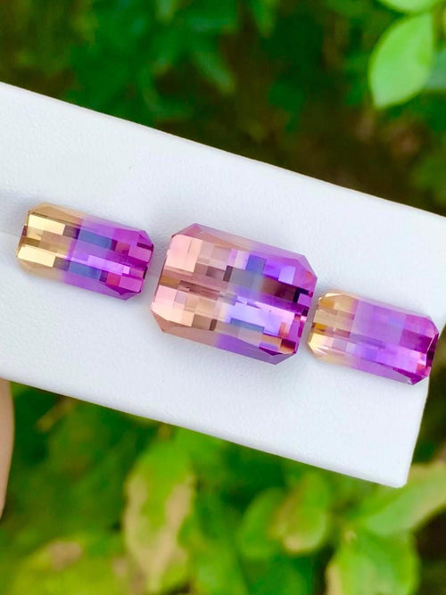 Ametrine Pixel Cut Gemstone Set – Trio from Brazil (Total 31.60ct)