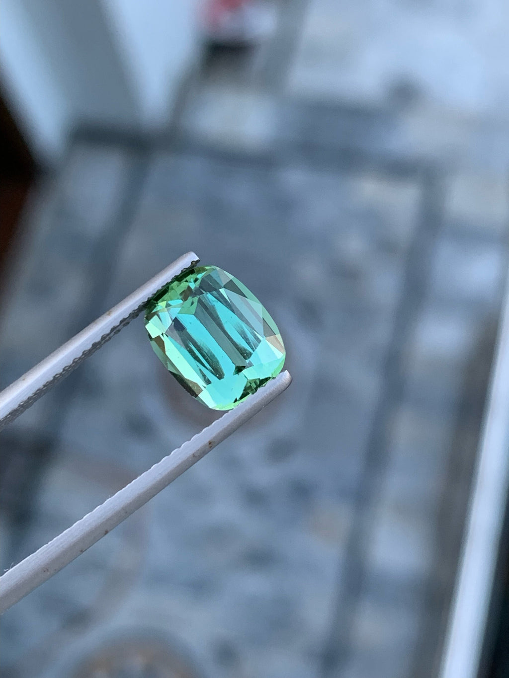 Natural Blue Green Tourmaline Gemstone For Ring Making , Cushion Cut Tourmaline Stone , 3.65 CT