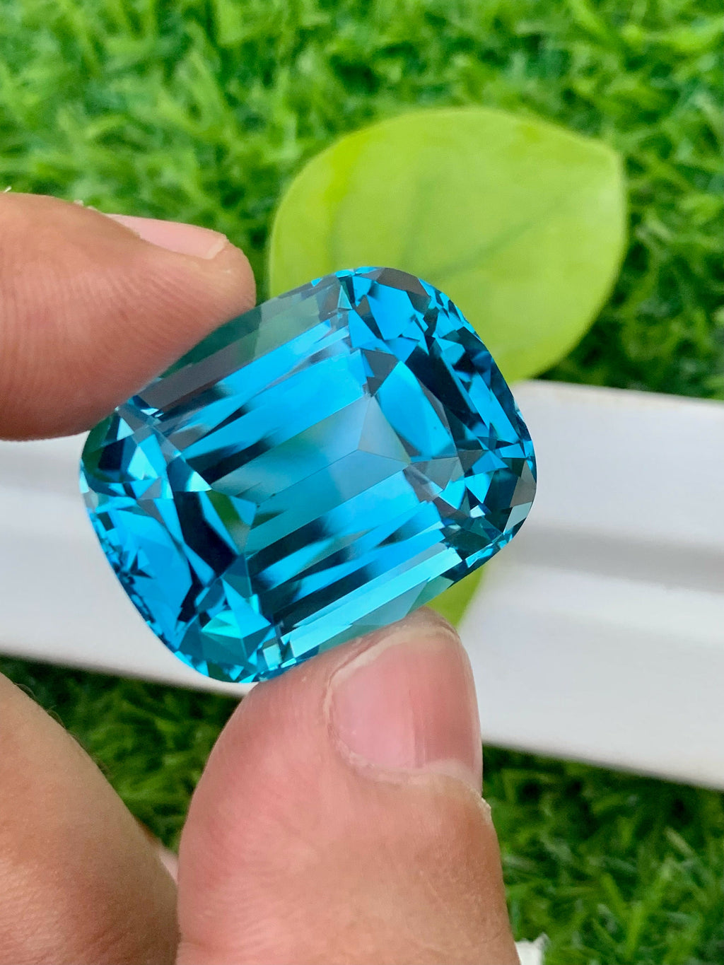 Electric Blue Topaz Gemstone: 76 CT Cushion Cut Swiss Topaz