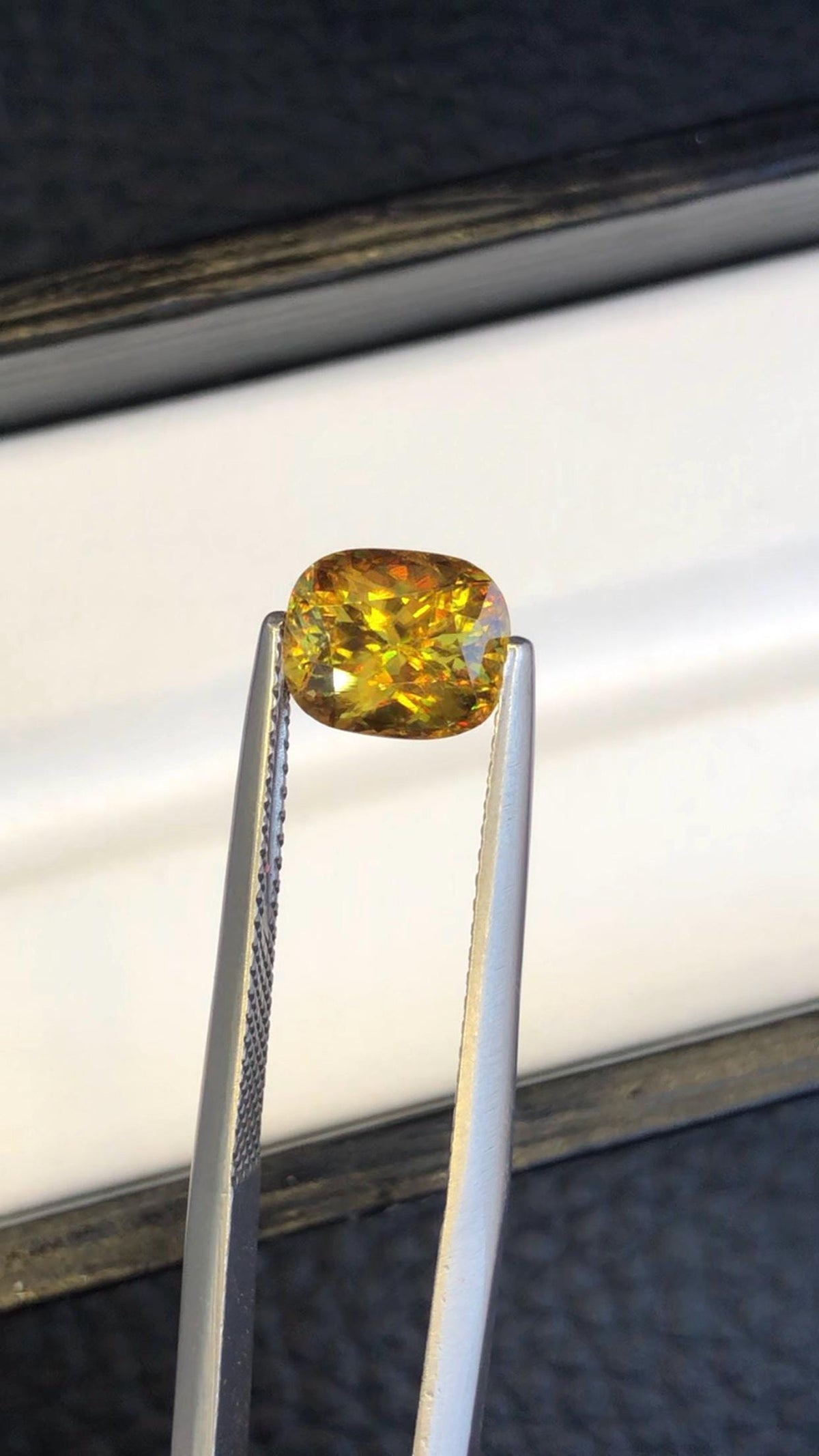 2.10 CT Cushion Cut Sphene Gemstone: Yellow/Red/Orange Titanite