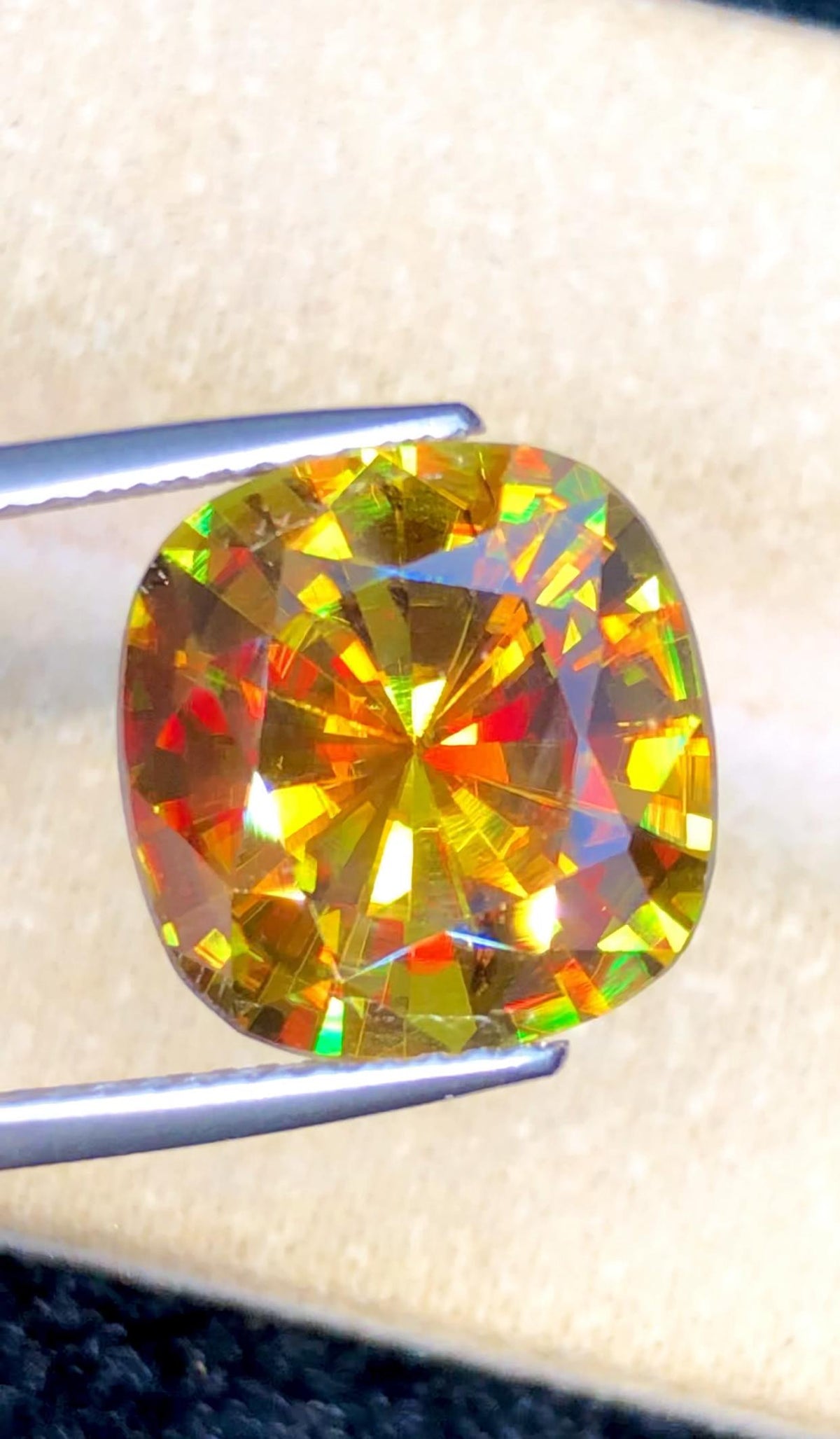 5.85 Carat Cushion Cut Sphene Gemstone: AAA Fire Titanite