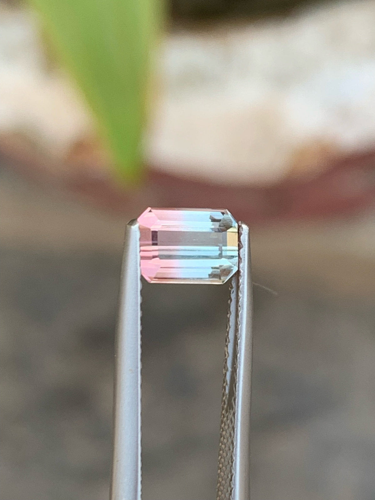 Peach Pink & Blizzard Blue Tourmaline Gemstone: Emerald Cut, 0.90 Carat