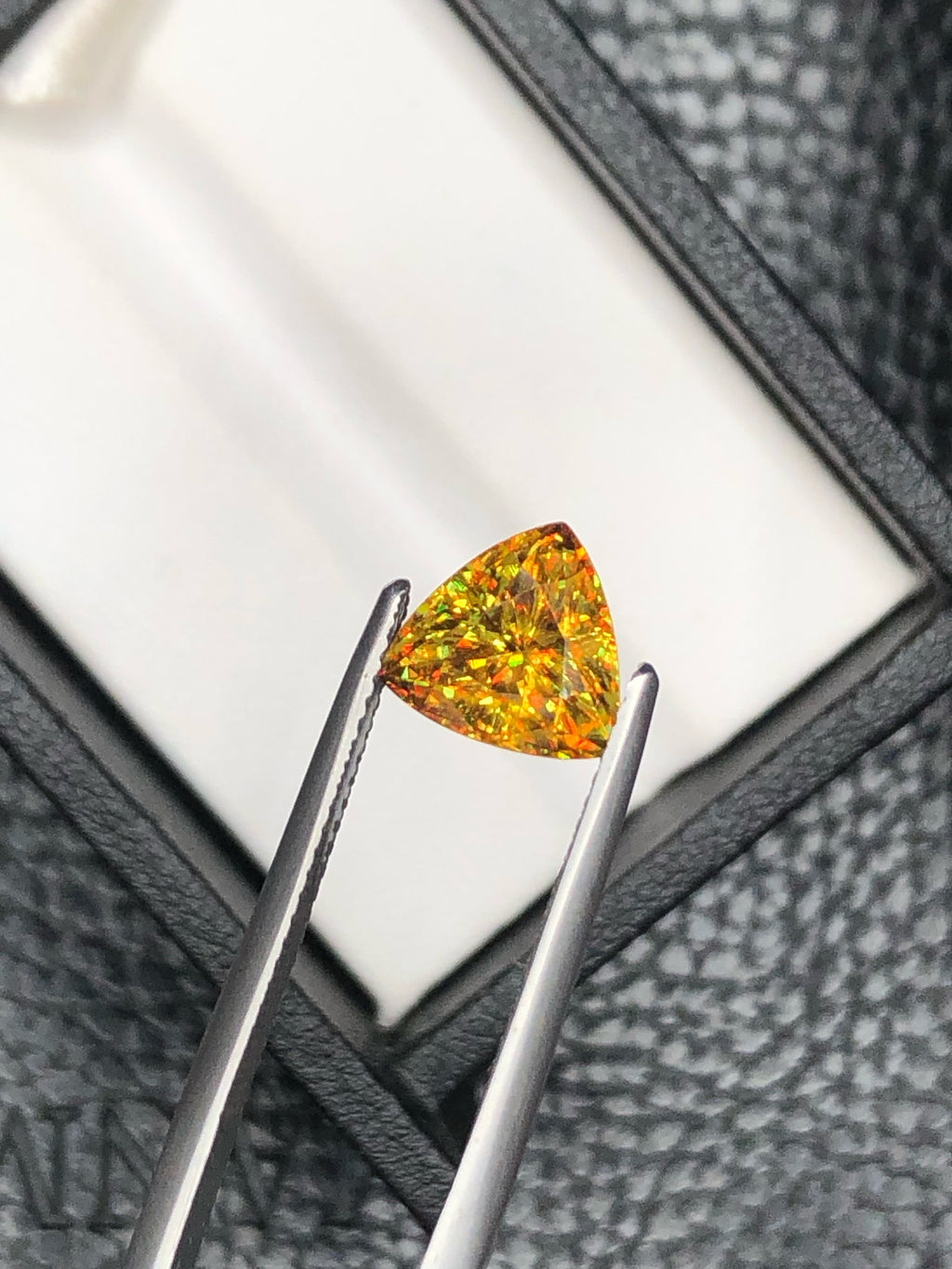 2.5 CT Trillion Cut Sphene Gemstone: Rare Trichroism Titanite