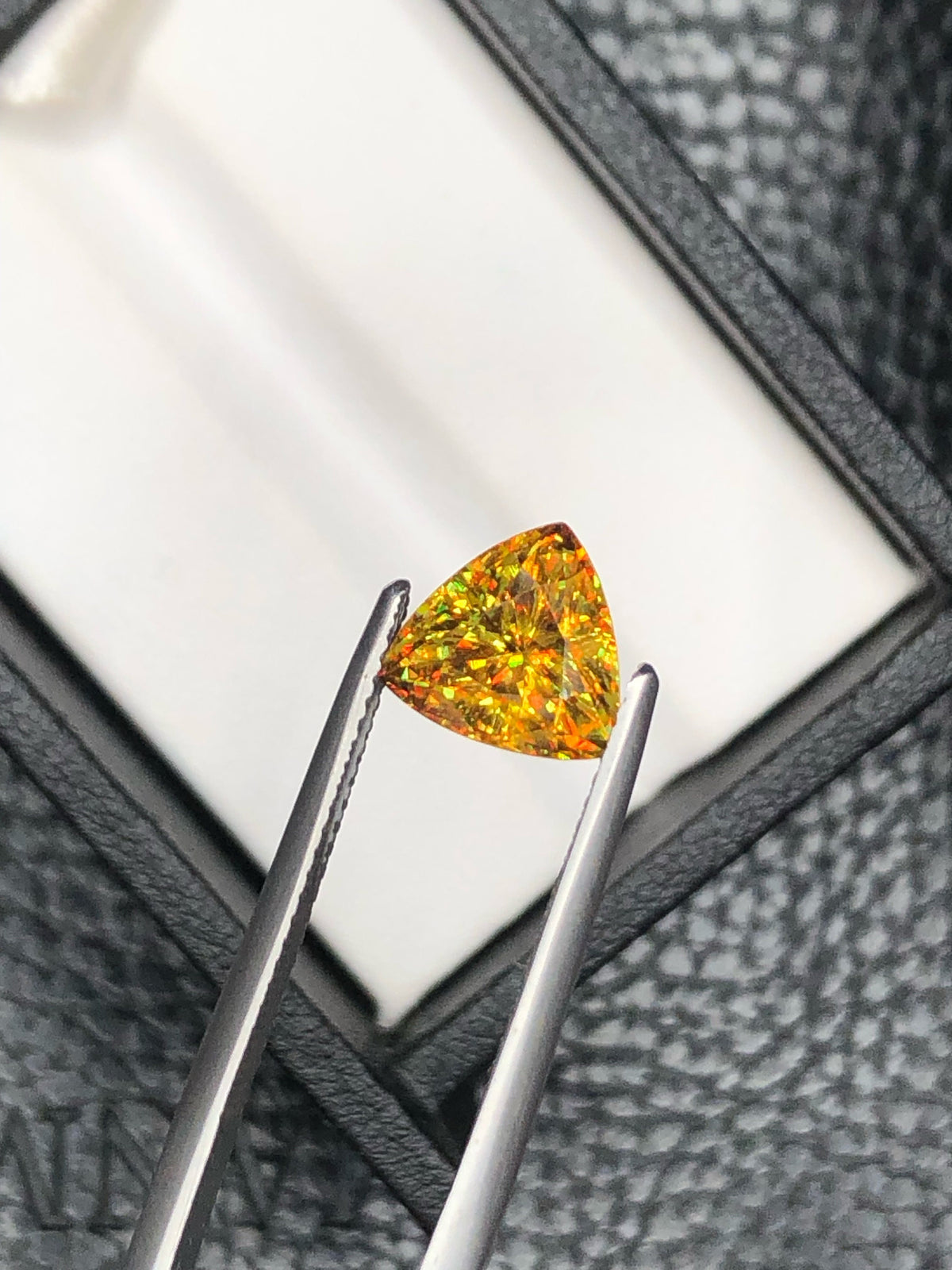 2.5 CT Trillion Cut Sphene Gemstone: Rare Trichroism Titanite
