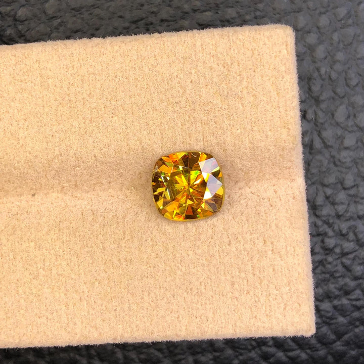Cushion Cut Sphene Gemstone: 1.55 Carat Natural Titanite