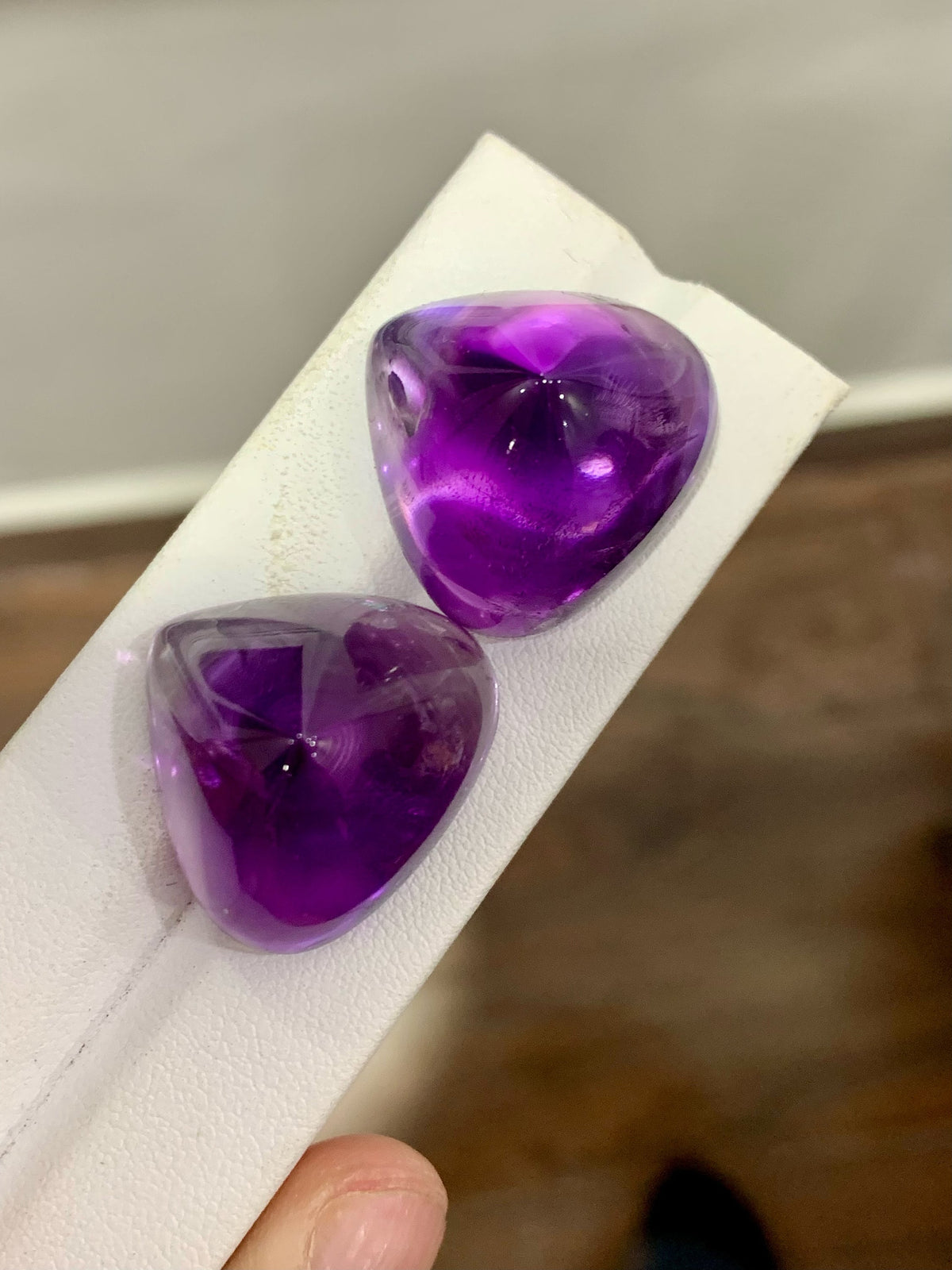 Faceted Amethyst Cabochon Pair: 122.60 CT, Triangular Cut, Brazilian Gemstone