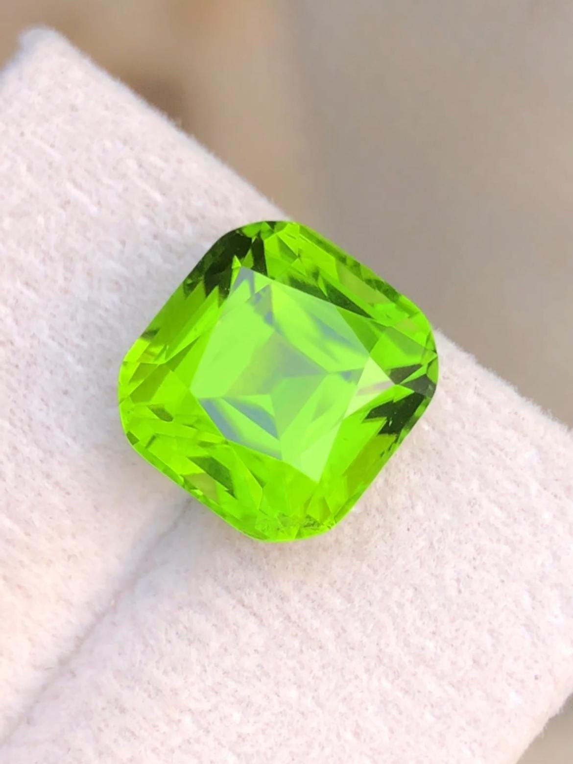 Green Peridot 7.40ct Cushion Cut Supat Mine Pakistan