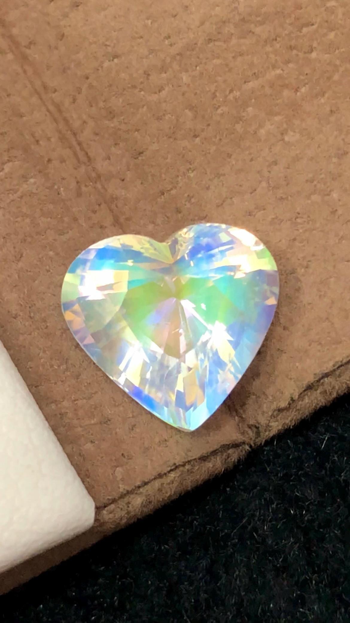 Rainbow Moonstone 3.53 Carat Heart Cut Gemstone from Madagascar