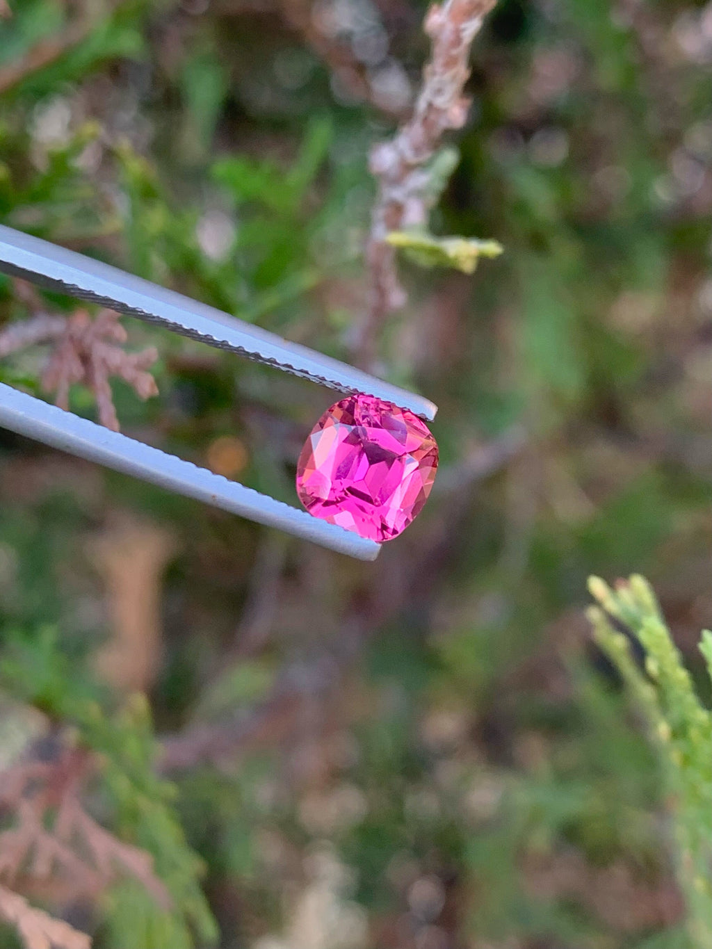 Deep Pink Tourmaline Gemstone: 1.55 CT Cushion Cut Stone